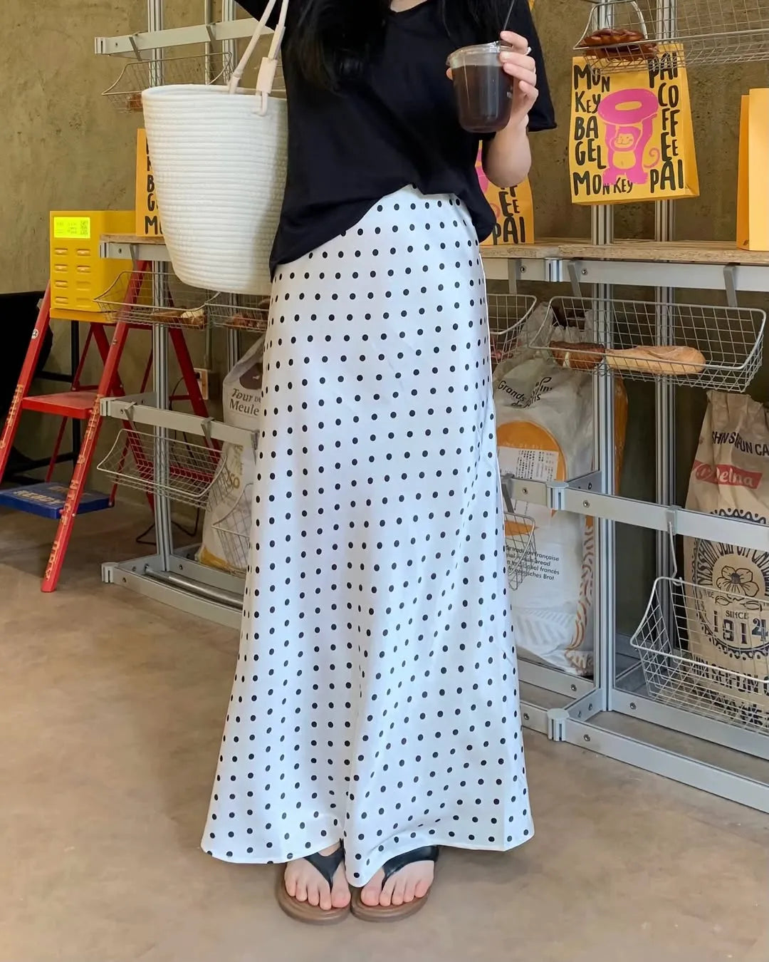 POLKA SATIN MAXI SKIRT